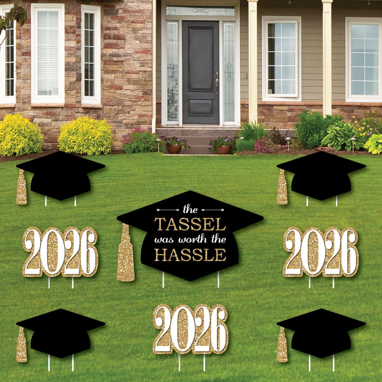Big Dot of Happiness Gold Class of 2026 Outdoor Decorations - Graduation Yard Signs - Set of 8